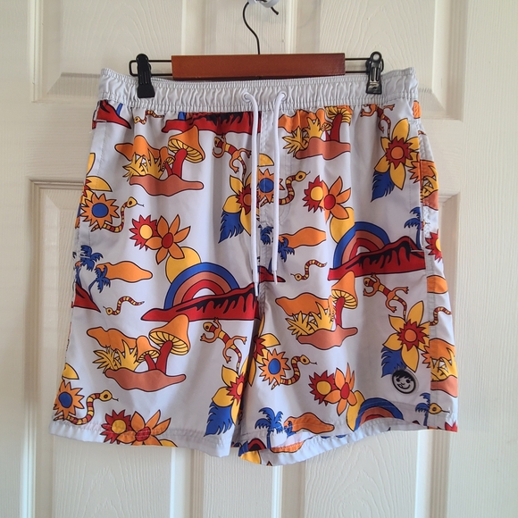 Neff White Swim Shorts with Orange, Yellow & Blue Tropical Print - Picture 3 of 9